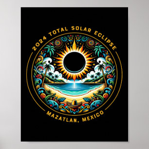 Poster Total Solar Eclipse Mazatlan México - Beac Mexican