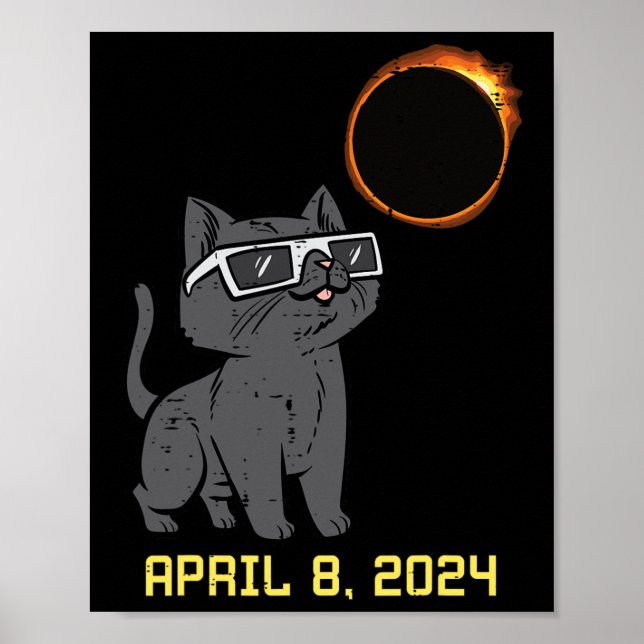 Poster Totalidade do Cat Solar Eclipse 2024 abril 8 Mulhe (Frente)