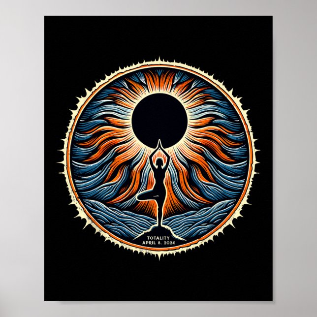 Poster Totalidade Eclipse Solar Total de 8 de Abril Mulhe (Frente)