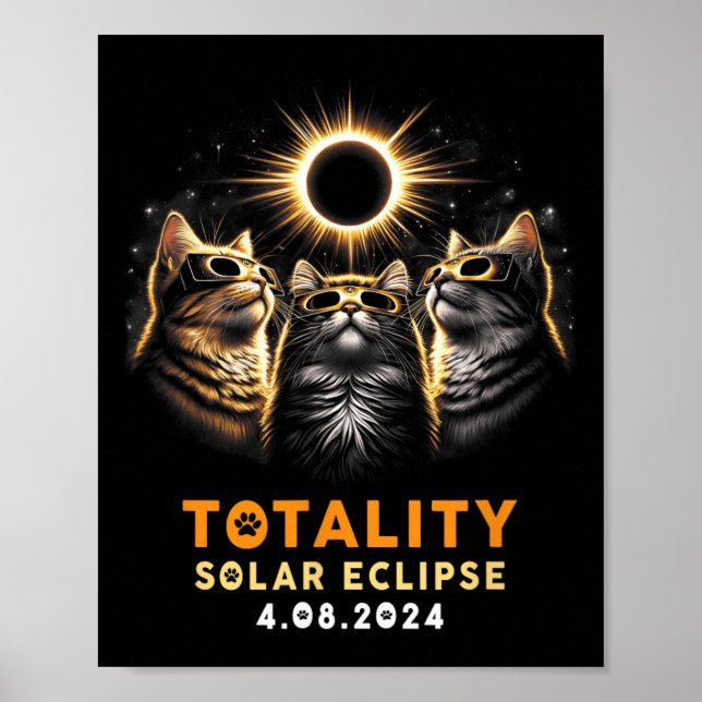 Poster Totalidade Gatos Vestindo Eclipse Solar Gles 4.08. (Frente)