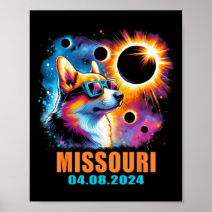 Poster Totalidade Total Eclipse Solar 2024 Missouri Corgi