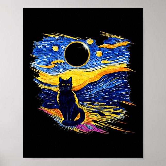 Poster Totality Solar Eclipse 2024 Starry Night Van Gogh (Frente)