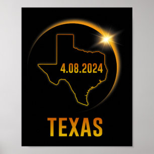 Poster Totality Solar Eclipse 8 de abril de 2024 Texas