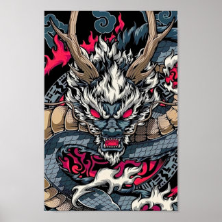 Poster Totem de dragão chinês, arte de tatuagem