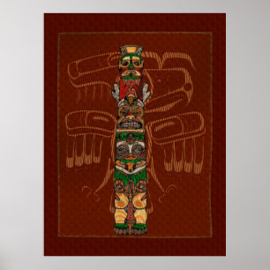 Poster Totem Native American Folk Art