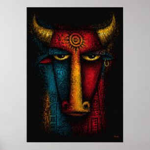 Poster Totem Touro Primal Arte Abstrata – Expressionista