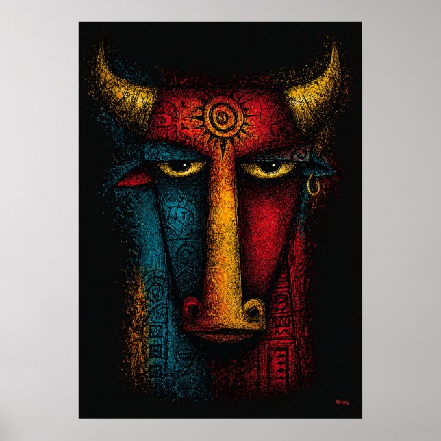 Poster Totem Touro Primal Arte Abstrata – Expressionista (Frente)