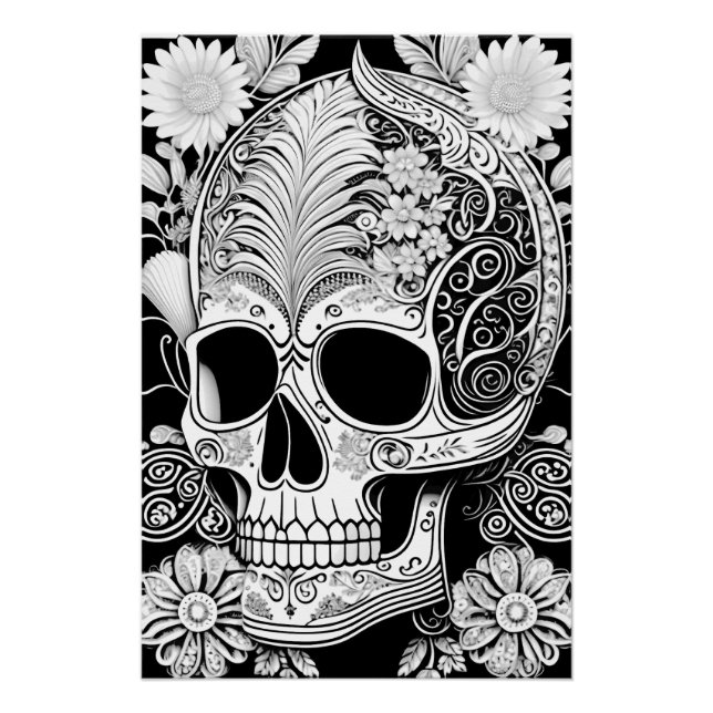Póster Totenkopf mit Ornamenten (Frente)