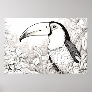 Poster Toucan Peaceful Nature Prairie Sketch Desenho Arte