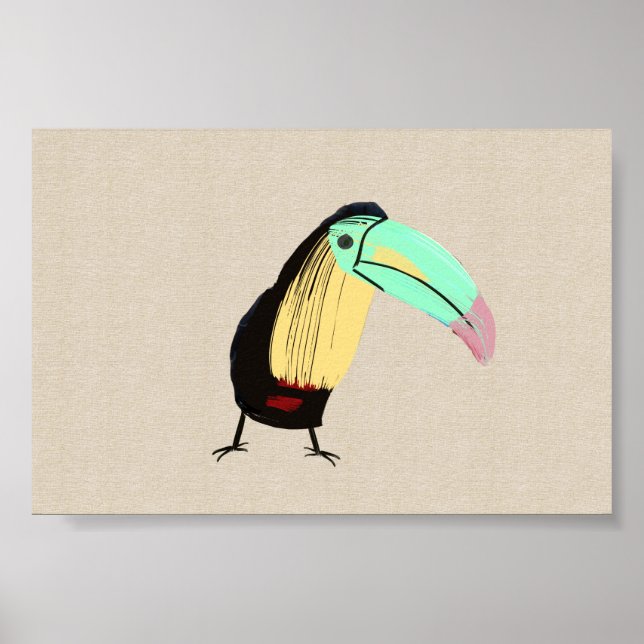 Poster Toucan Tropical Bright em Linen Canvas (Frente)