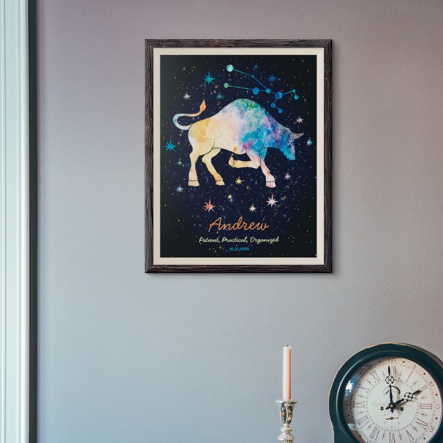 Poster Touro Constelação Zodiac Watercolor Galaxy (Criador carregado)