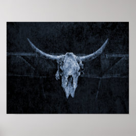 Poster Touro Crânio Ocidental Russo Negro E Branco