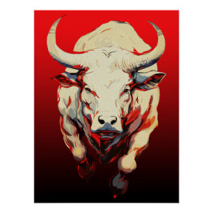 Póster Touro Dinâmico em Movimento Ígneo