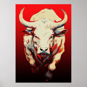Poster Touro Dinâmico em Movimento Ígneo