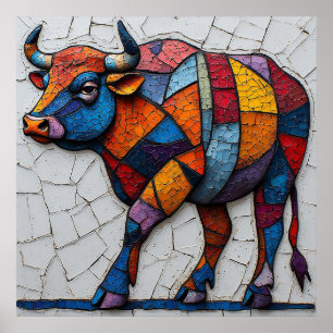 Poster Touro Mosaico Colorido