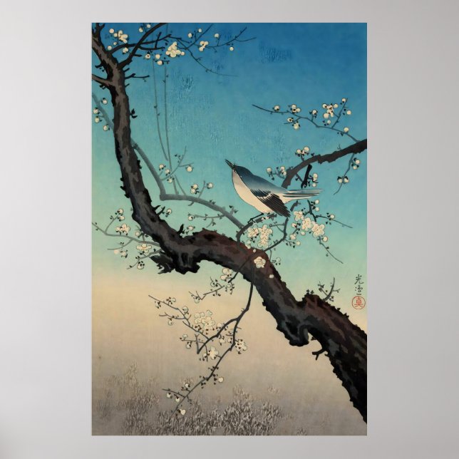 Poster toutinegra-marrom e flores de ameixa-Tsuchiya Koit (Frente)