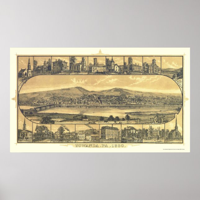 Póster Towanda, PA Panorâmica - 1880 (Frente)