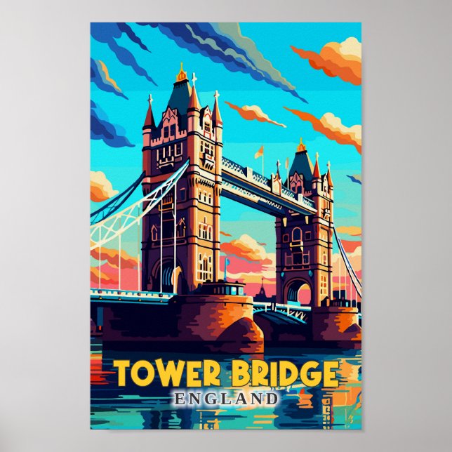 Poster Tower Bridge England Viagem Art Vintage (Frente)