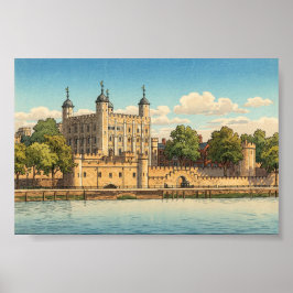 Poster Tower of London Japanese Woodblock Print
