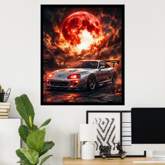 Poster Toyota Supra MK4 Sob uma Lua Carmesim