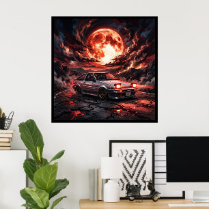 Poster Toyota Trueno AE86 Sob uma Lua Carmesim