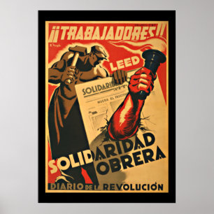 PÓSTER TRABAJADDRES! TRABALHADORES - GUERRA CIVIL