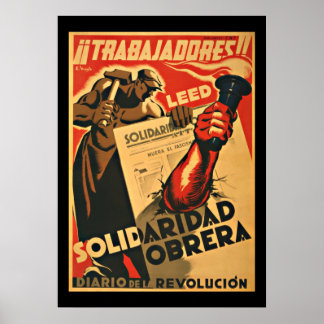 PÓSTER TRABAJADDRES! TRABALHADORES - GUERRA CIVIL ESPANHO