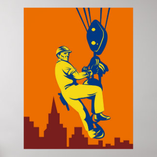 Poster trabalhador de construção no estilo de retro do ga
