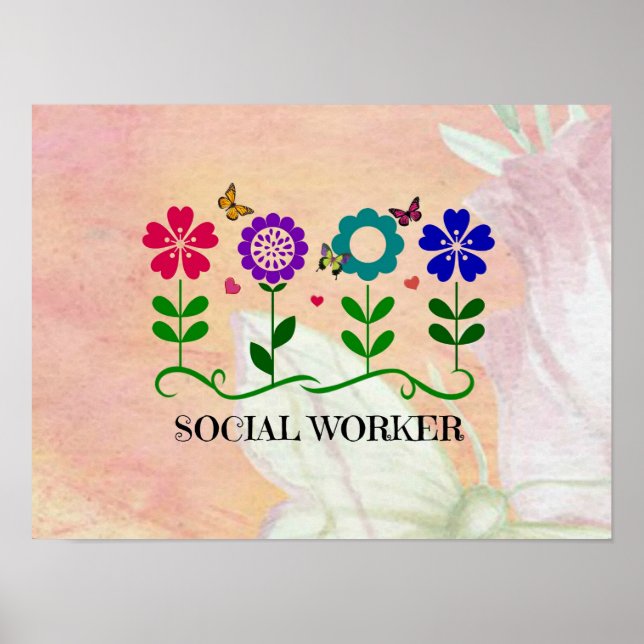 Poster Trabalhador Social, Design Pastel Springtime, (Frente)