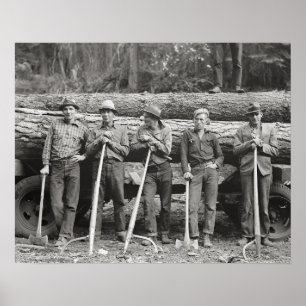 Poster Trabalhadores de serraria em Idaho, 1939. Foto ant