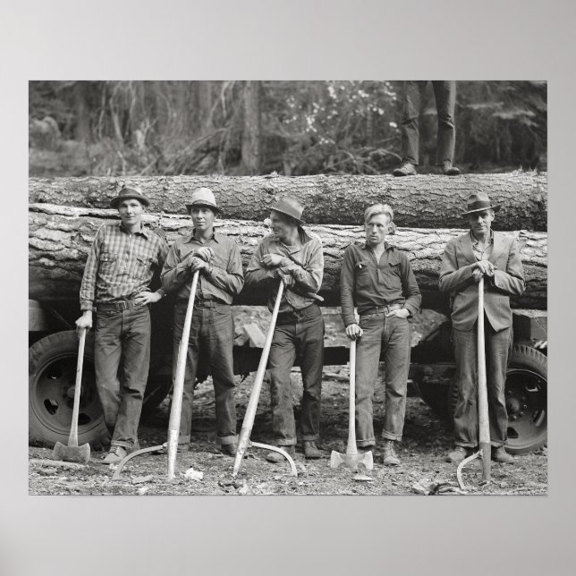 Poster Trabalhadores de serraria em Idaho, 1939. Foto ant (Frente)