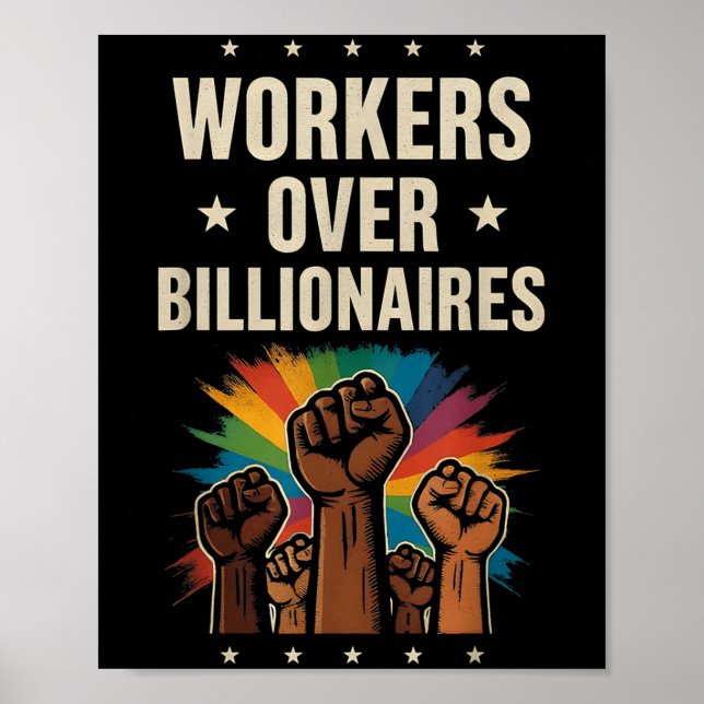 Poster Trabalhadores em Bilionários protestam no dia do t (Frente)