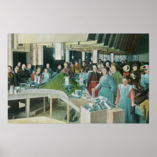 Póster Trabalhadores que embalam passagens de sementes na (Frente)