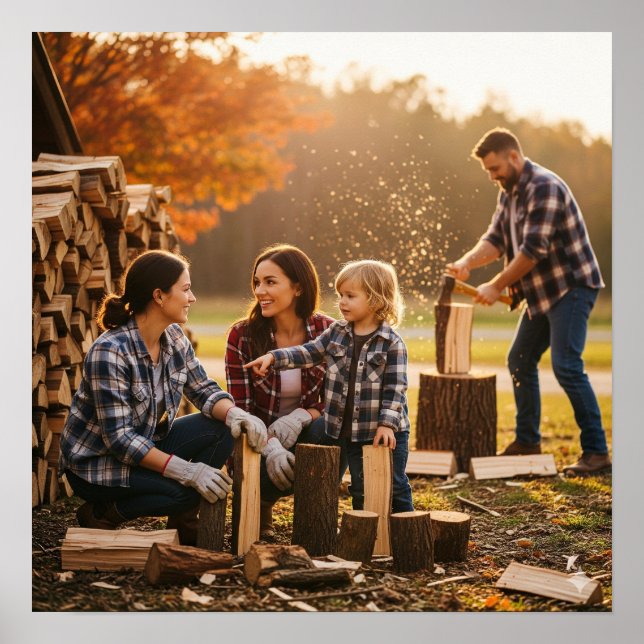 Poster Trabalhando juntos para empilhar madeira (Frente)