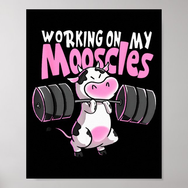 Poster Trabalhando Meus Moosculos Vaca Engraçada de Acade (Frente)