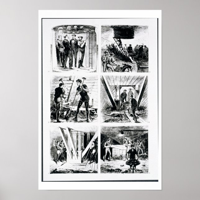 Póster Trabalhar dentro das caisson, construindo Brooklyn (Frente)