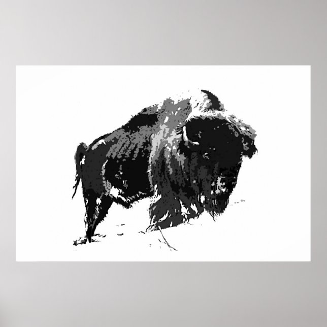 Póster Trabalho de arte Americano Bison Negro e Branco (Frente)