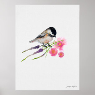 Poster Trabalho de arte de Aquarela de Chickadee Sweet co