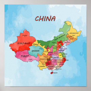 Poster Trabalho de arte de aquarela do China Map