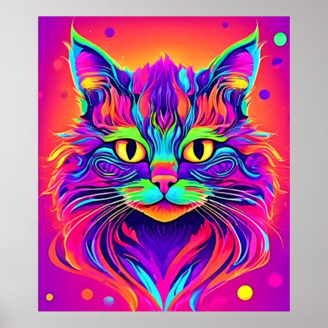 Poster Trabalho de arte de Cabeça de Gato Colorida (Frente)