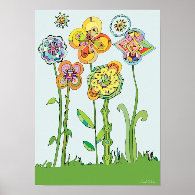 Poster Trabalho de arte de flores brancas (Frente)