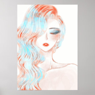 Poster Trabalho de arte de menina de cor neon