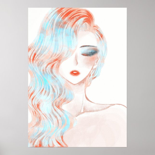 Poster Trabalho de arte de menina de cor neon (Frente)