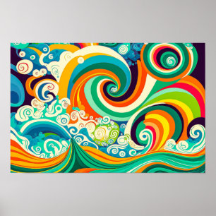 Poster Trabalho de arte de Ondas Hippie Coloridas abstrat