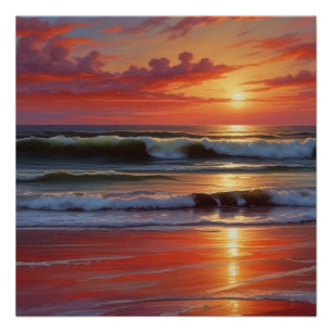 Póster Trabalho de arte de Paisagem do Mar Vermelho Sunse