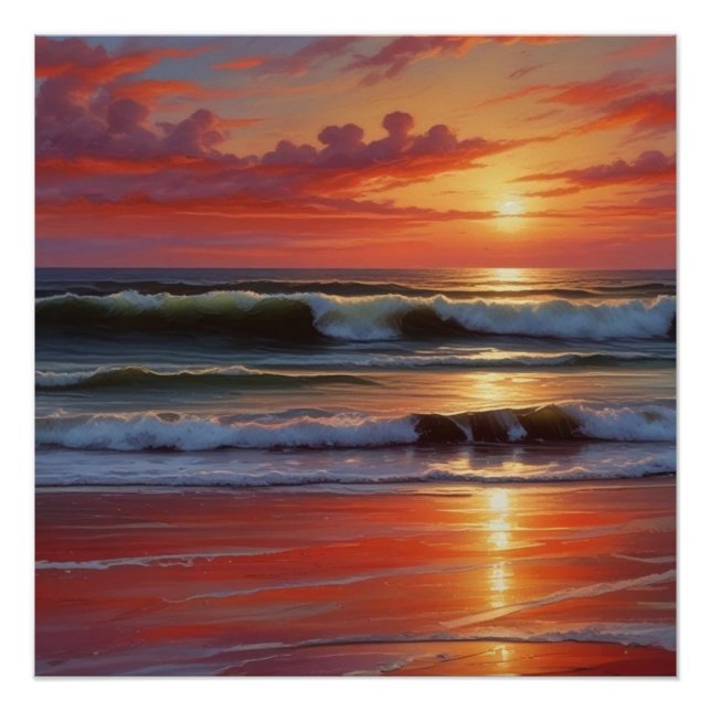 Póster Trabalho de arte de Paisagem do Mar Vermelho Sunse (Frente)