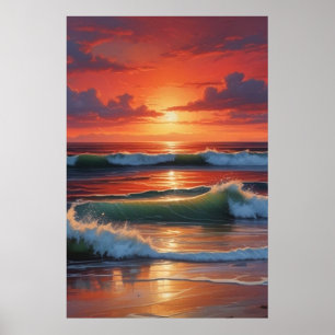 Poster Trabalho de arte de Paisagem do Mar Vermelho Sunse