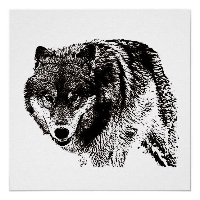 Póster Trabalho de arte de Preto e Branco do Lobo Selvage (Frente)