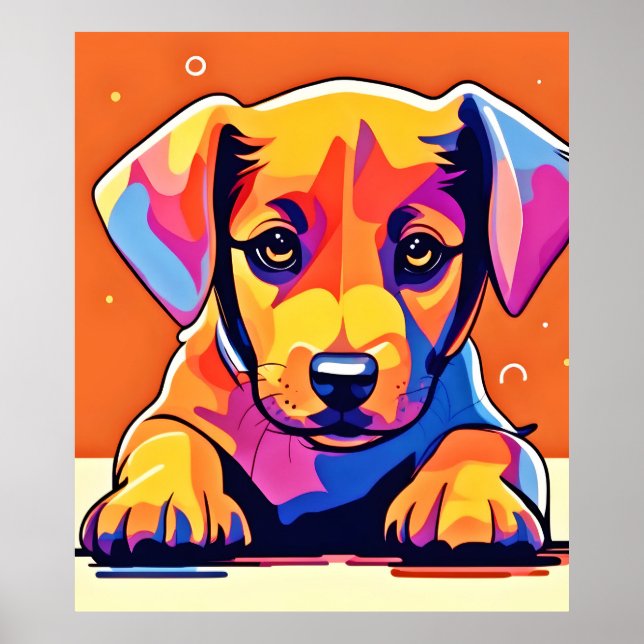 Poster Trabalho de arte de puppy colorida (Frente)