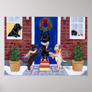 Poster Trabalho de arte dos Labradores do Fundo de Natal